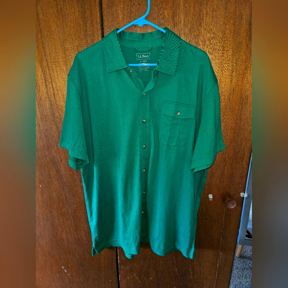 L.L. Bean Men's 100% Cotton Pocket Polo Shirt-XL REG. Green